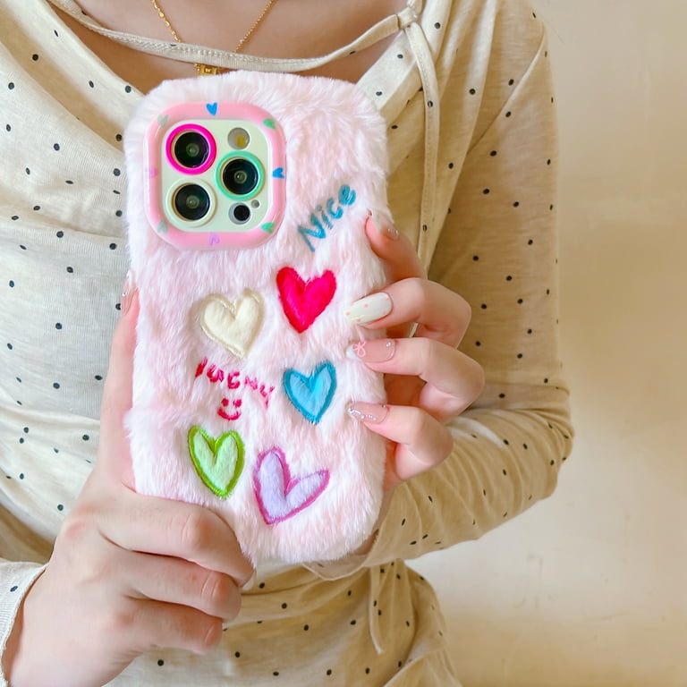 Compatible for iPhone 16 Pro Plush Furry Phone Case, Coloful Cute