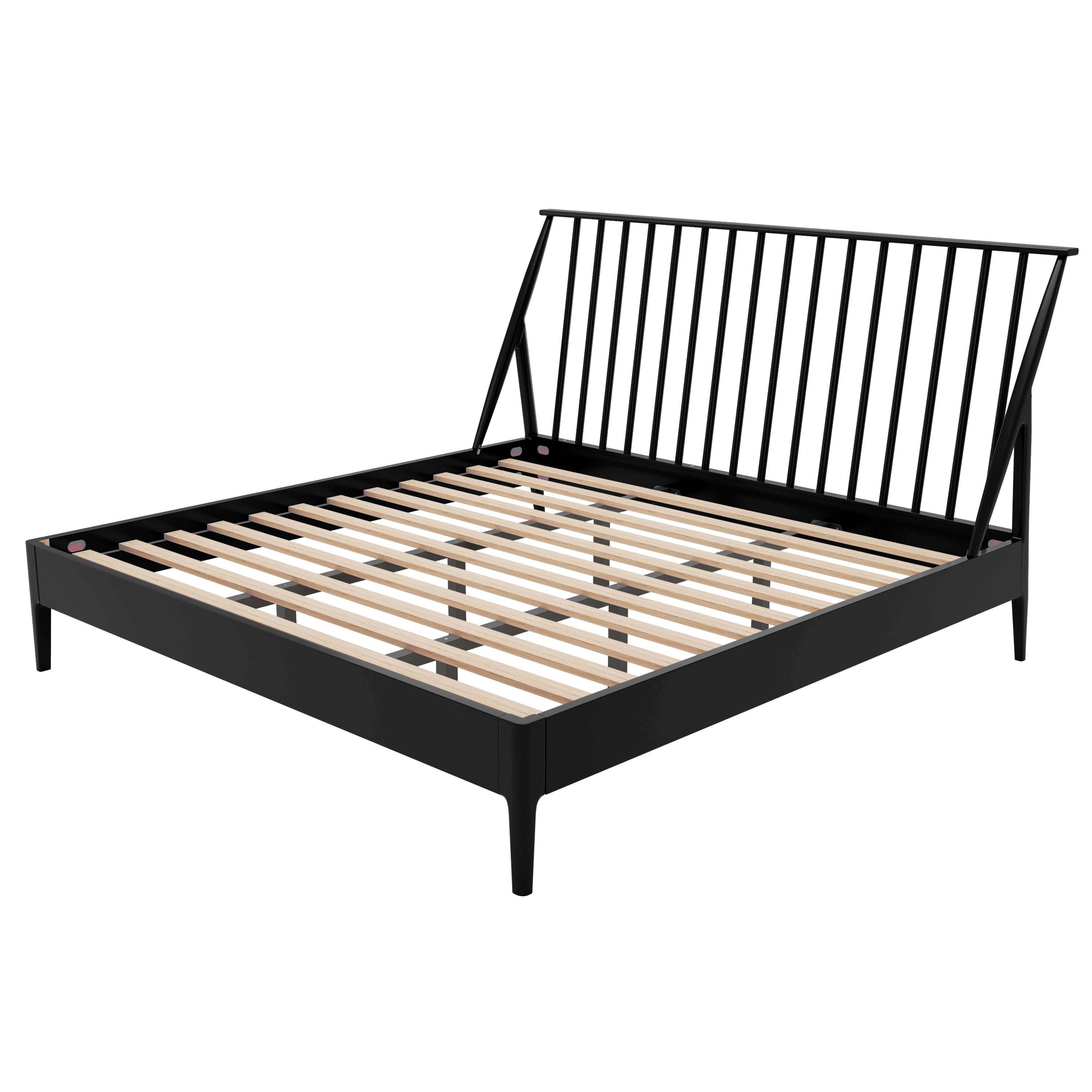 Euroco Bamboo Wood Spindle King Size Platform Bed with Tall Headboard, Bohemian Bed Frame with Wooden Slats and Metal Support, Mid-Century Modern Style, Black