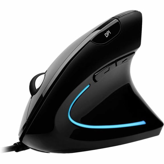 Adesso iMouse E1 Vertical Ergonomic Illuminated Mouse - Optical - Cable - Glossy Black - USB - 1600 dpi - Scroll Wheel - 6 Button(s) - Right-handed