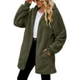 thumbnail image 4 of Women's Fashionable Fall Winter Coat Solid Color Long Sleeved With Pocket Loose Fleece Hooded Zipper Up Plush Jacket, 4 of 7
