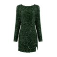 thumbnail image 4 of Sngxgn Women's Long Sleeve Dress with Slit Elegant Long Neck High Waist A-Line Midi Dress(Green,M), 4 of 5