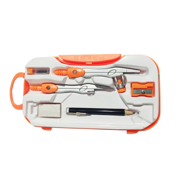 kurtrusly Math Geometry Kit Compass Set Pencil Sharpener Eraser School Protractor Triangle Ruler School Teachers Orange