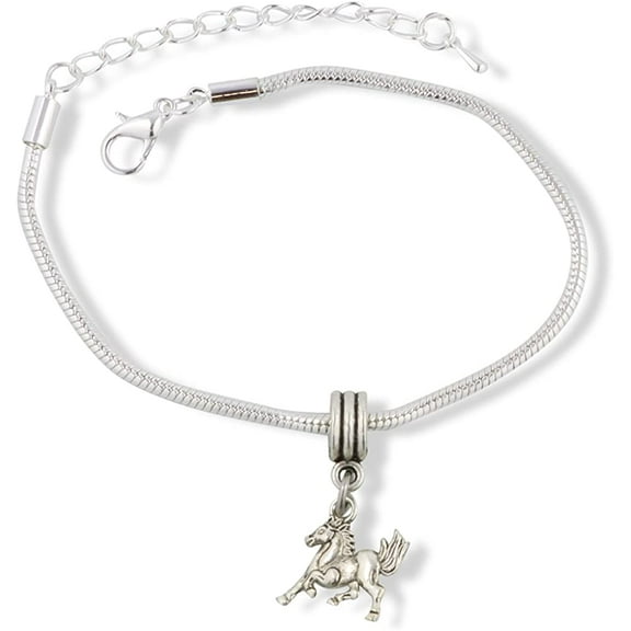 Galloping Horse with Bushy Tail Snake Chain Charm Bracelet