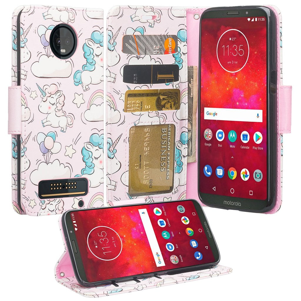 Motorola Moto Z3 Play Case, Cute Girls Women Leather Wallet Case with