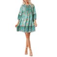 thumbnail image 2 of INSPIRE CHIC Women's Boho Summer Dress Casual 3/4 Sleeve Short Babydoll Floral Print Flowy Beach Dresses L Blue, 2 of 6