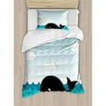 thumbnail image 3 of Whale Duvet Cover Set, Smiling Happy Black Whale Swimming in the Wavy Sunny Ocean Cartoon Art, Decorative 3 Piece Bedding Set with 2 Pillow Shams, Queen Size, Black and Blue, by Ambesonne, 3 of 3