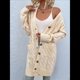 thumbnail image 4 of Suéter Cárdigan de Larga para Mujer, Otoño e Invierno, Tejido de Punto , con Botones Delanteros, Abrigo Crema XL, 4 of 8