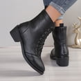 thumbnail image 4 of Oyedens Women's Mid Calf Combat Boots Vintage Black Leather Pointy Toe Riding Short Ankle Booties, 4 of 6