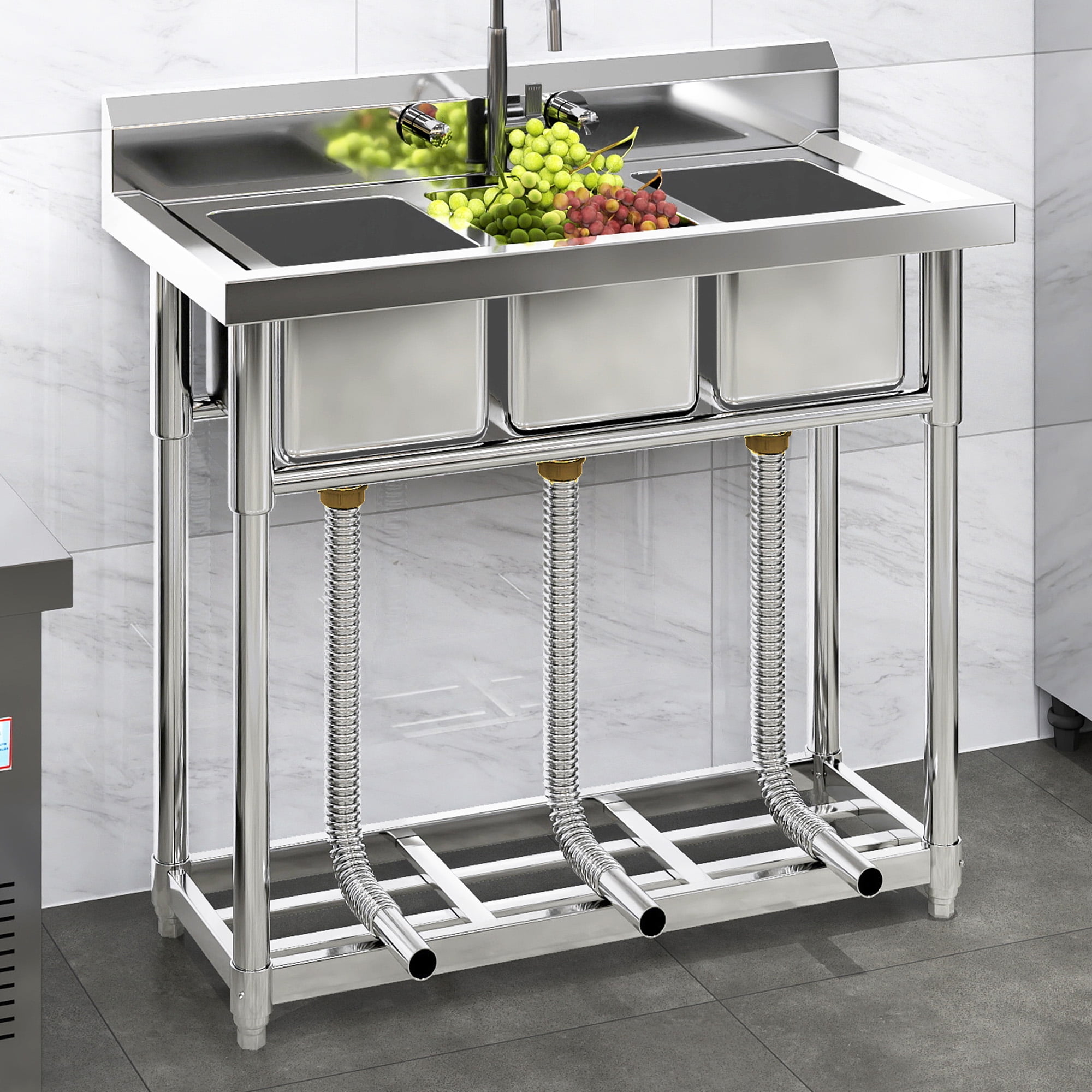 Uforic Stainless Steel Utility Sink, 3 Compartment Commercial Sink for Restaurant, Laundry, Garage, Workshop