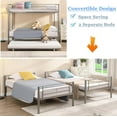 thumbnail image 2 of Heavy Duty Twin Over Twin Metal Bunk Bed with Flat Ladder & Safety Guardrail, Convertible Trundle Bed Frame for Dorm, Bedroom, Guest Room, No Box Spring Needed, Silver, D6554, 2 of 9