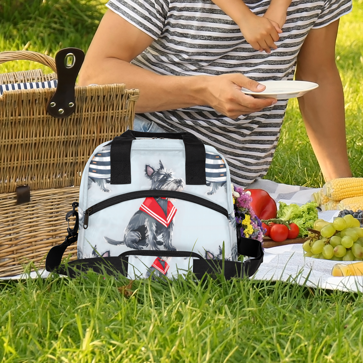 Herdesigns Cute Dog Scottish Terrier Insulated Lunch Bag for Women Men Adults Large Reusable Lunch Box Leakproof Portable Cooler Tote Bags with Adjustable Shoulder Strap