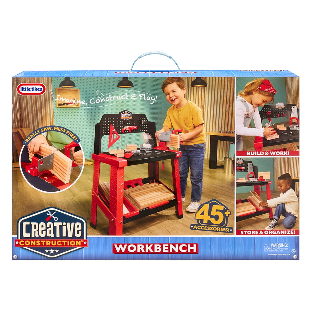 Little Tikes Creative Construction Workbench with 15+ Accessories, Pretend Play Construction Set, for Boys and Girls Ages 3+ Years