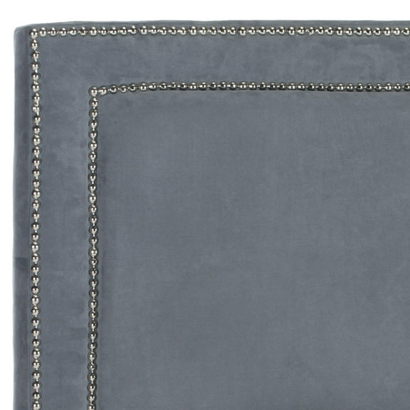SAFAVIEH Cory Headboard Silver Nail Head Grey Queen