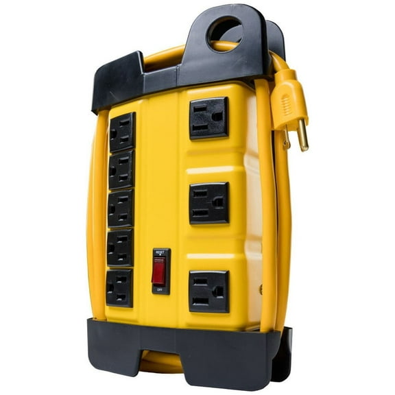 Woods Heavy Duty 8-Outlet Power Strip, 6-Foot, Yellow, NEMA 5-15P Connector Type