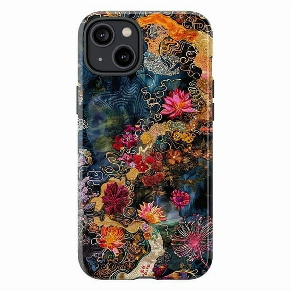 Elegant Oriental Floral Tapestry Phone Case, Vintage Boho Aesthetic Protective Cover for iPhone 16 15 14 13 12 11 Pro Max Plus Mini