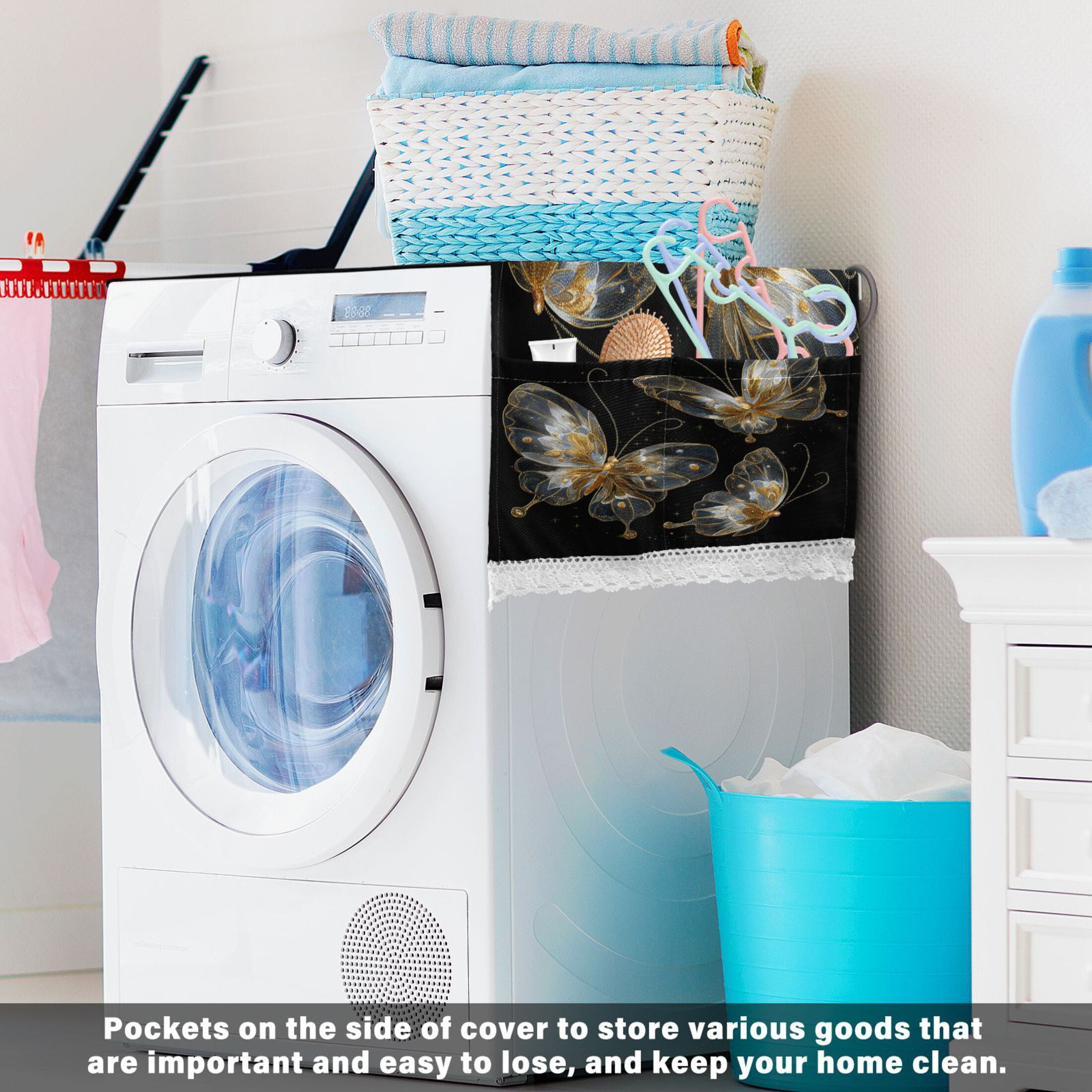 DEIARA Gold Transparent Butterfly Washing Machine Cloth Dryer Refrigerator Top Cover Protective Non-Slip Mat For Kitchen Laundry