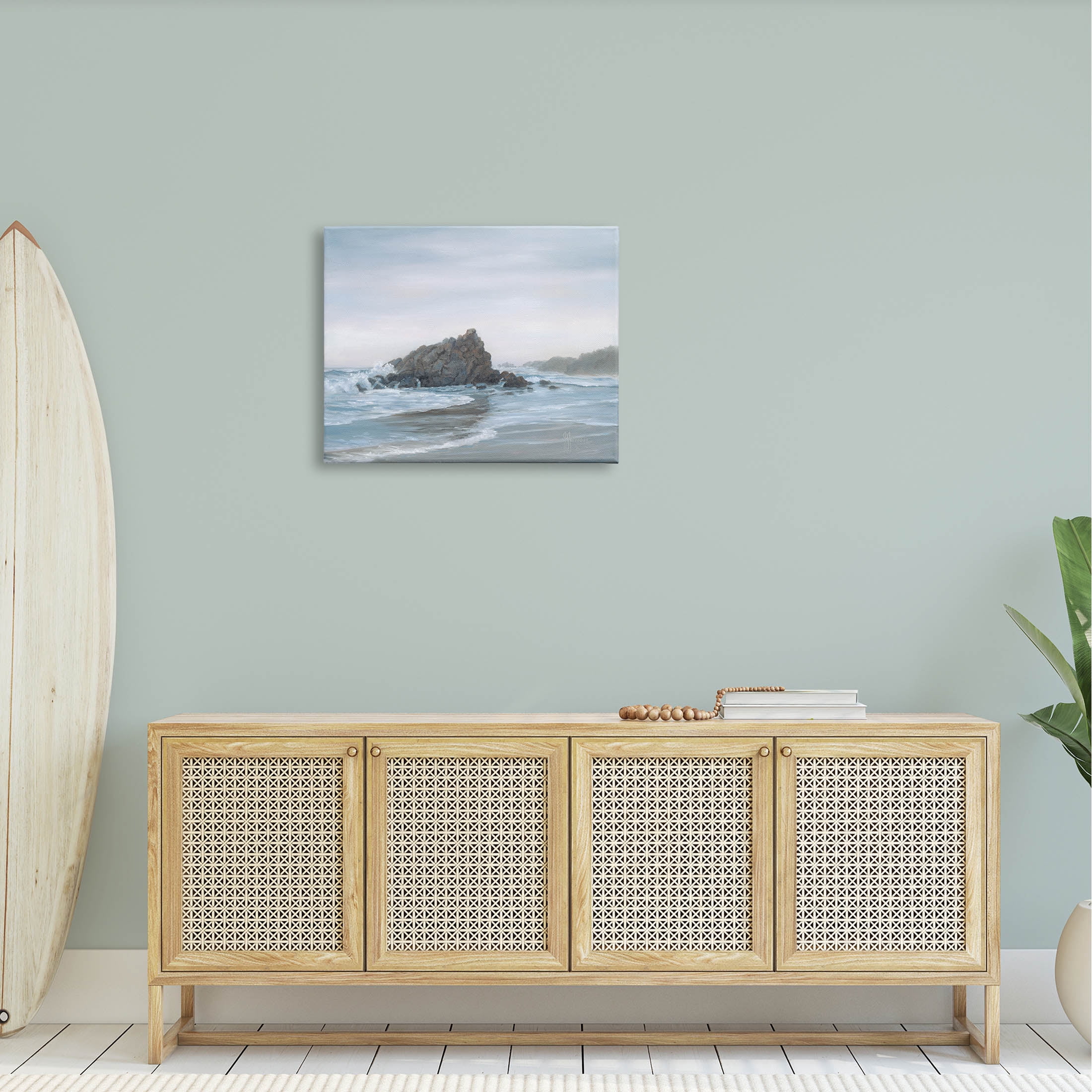 Crashing Waves Rocky Beach Coastal Painting Gallery Wrapped Canvas Print Wall Art