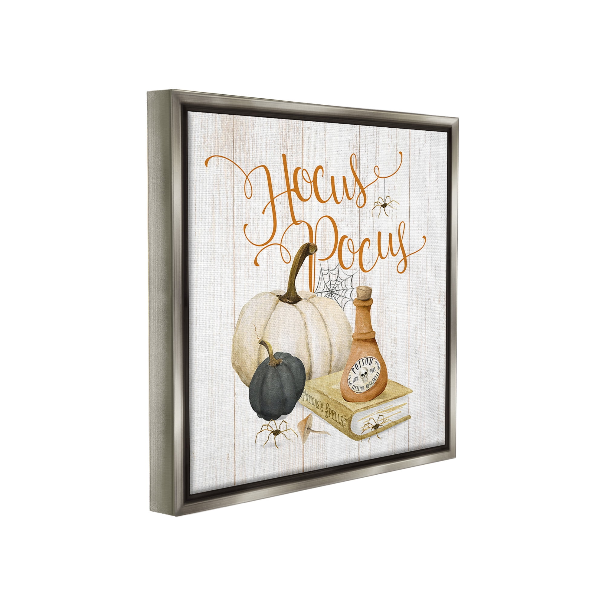 Stupell Industries Hocus Pocus Halloween Phrase Holiday Painting Gray Floater Framed Canvas Art Print Wall Art, 25 x 25