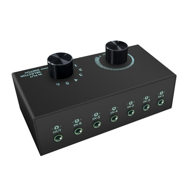 Tachiuwa Audio Switch 3.5mm Audio Switcher 6 Input 1 Output Audio Switcher Box Stereo AUX