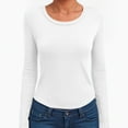 thumbnail image 6 of felwors Womens Long Sleeve Scoop Neck Ribbed Knit Fitted Casual Tops Tee Slim Basic Shirts White, M, 6 of 6