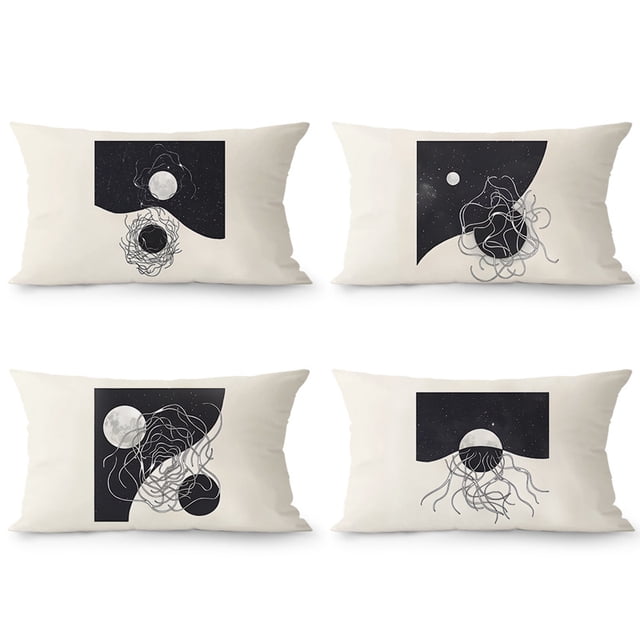 Set de fundas de almohada abstractas de felpa con forma de luna y medusa, 40 x 60 cm