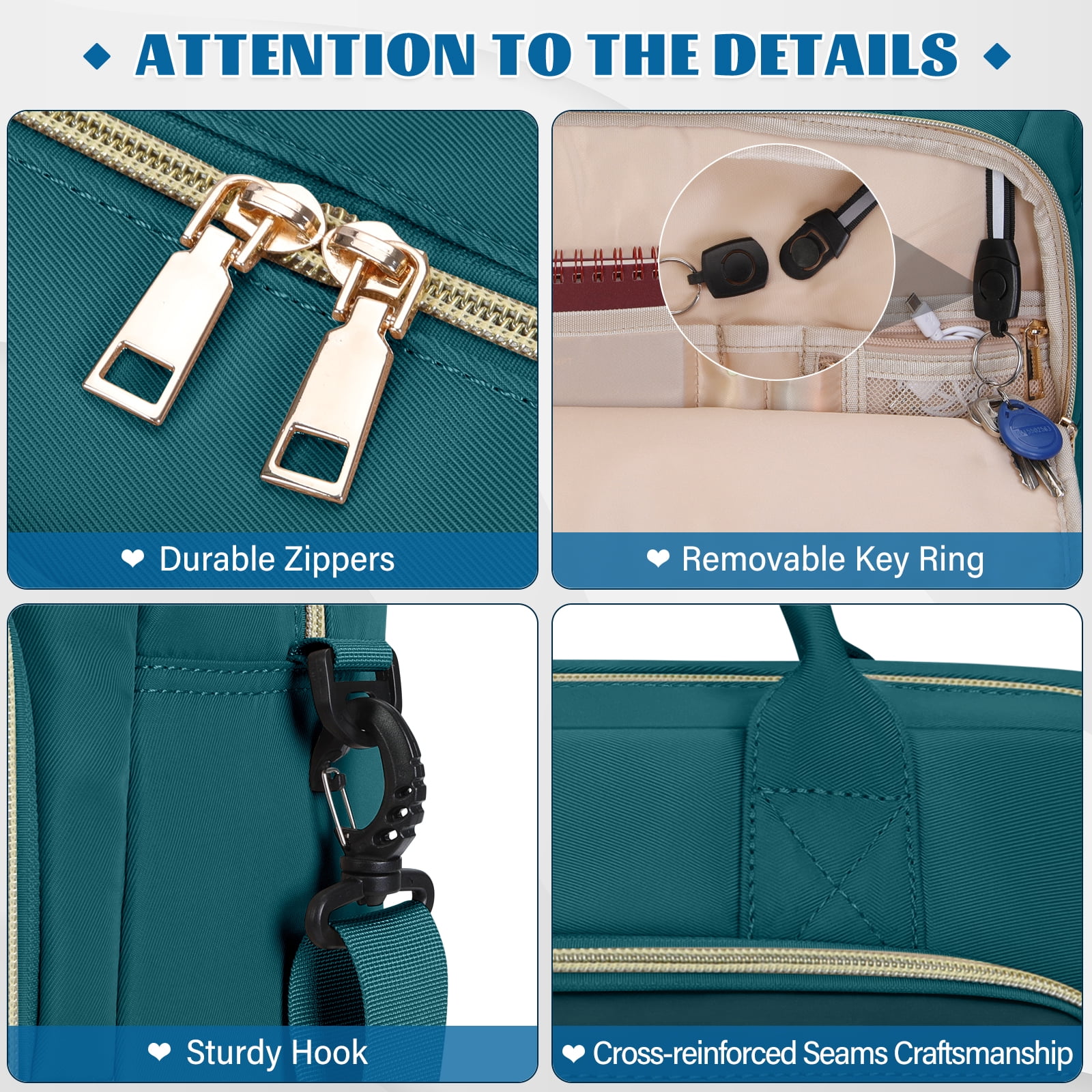 RAINSMORE Laptop Bag 17.3 Inch Messenger Shoulder Bags for Women Waterproof Computer Briefcase Large Laptop Case for Work Business Office College Travel,Dark green