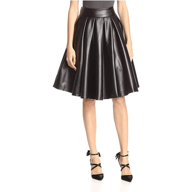 Gracia - Gracia Womens Faux Leather Full Skirt With Waist Tie, Black ...