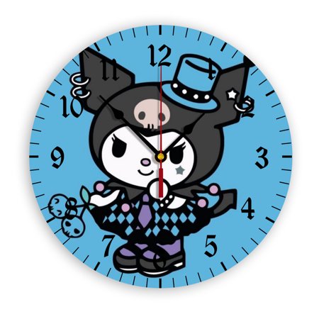 Sanrio Kuromi Wall Clock with Clear Glass Dial Silent and Non-Ticking, Suitable for Bedroom, Office, School, Home and Living Room as a Gift Or Decoration, Large Size 12 Inches