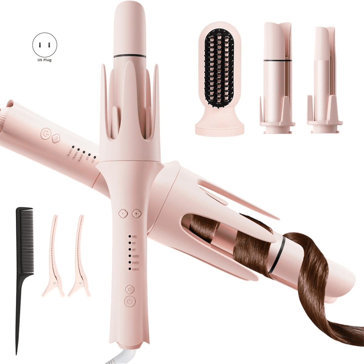 Automatic Curling Iron for Home Use with Multiple Curling Iron Replacement Heads and A Straightening Brush US Plug,1 * curling iron 4 * replacement heads