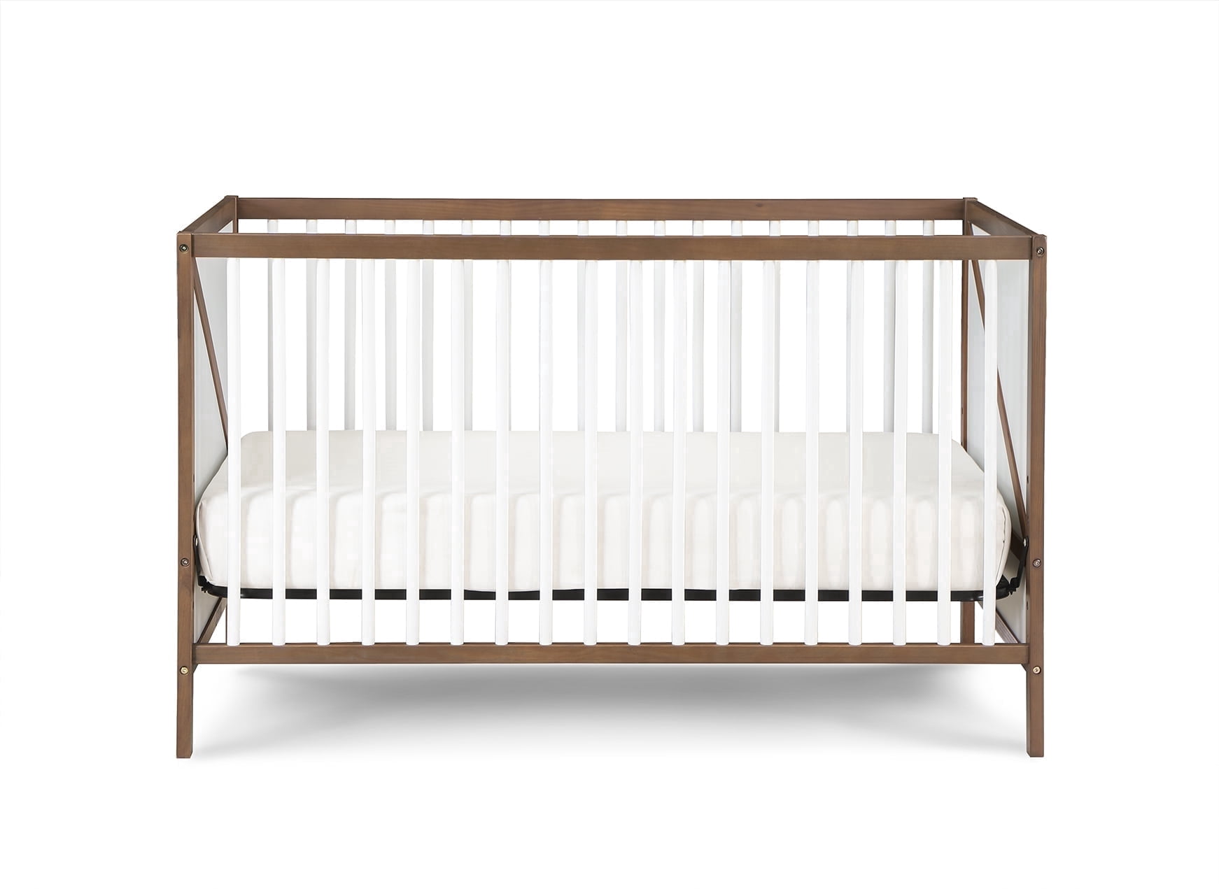 Suite Bebe Pixie Zen 3-in-1 Convertible Baby Wooden Crib With Round Spindles, in Walnut/White