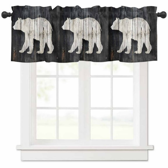 White Brown Bear Valances for Windows Farmhouse Kitchen Curtains Valances Rod Pocket Valance Curtains for Kitchen Windows Rustic Counrty Vintage Wood Grain Window Valances for Bathroom 42"x18"
