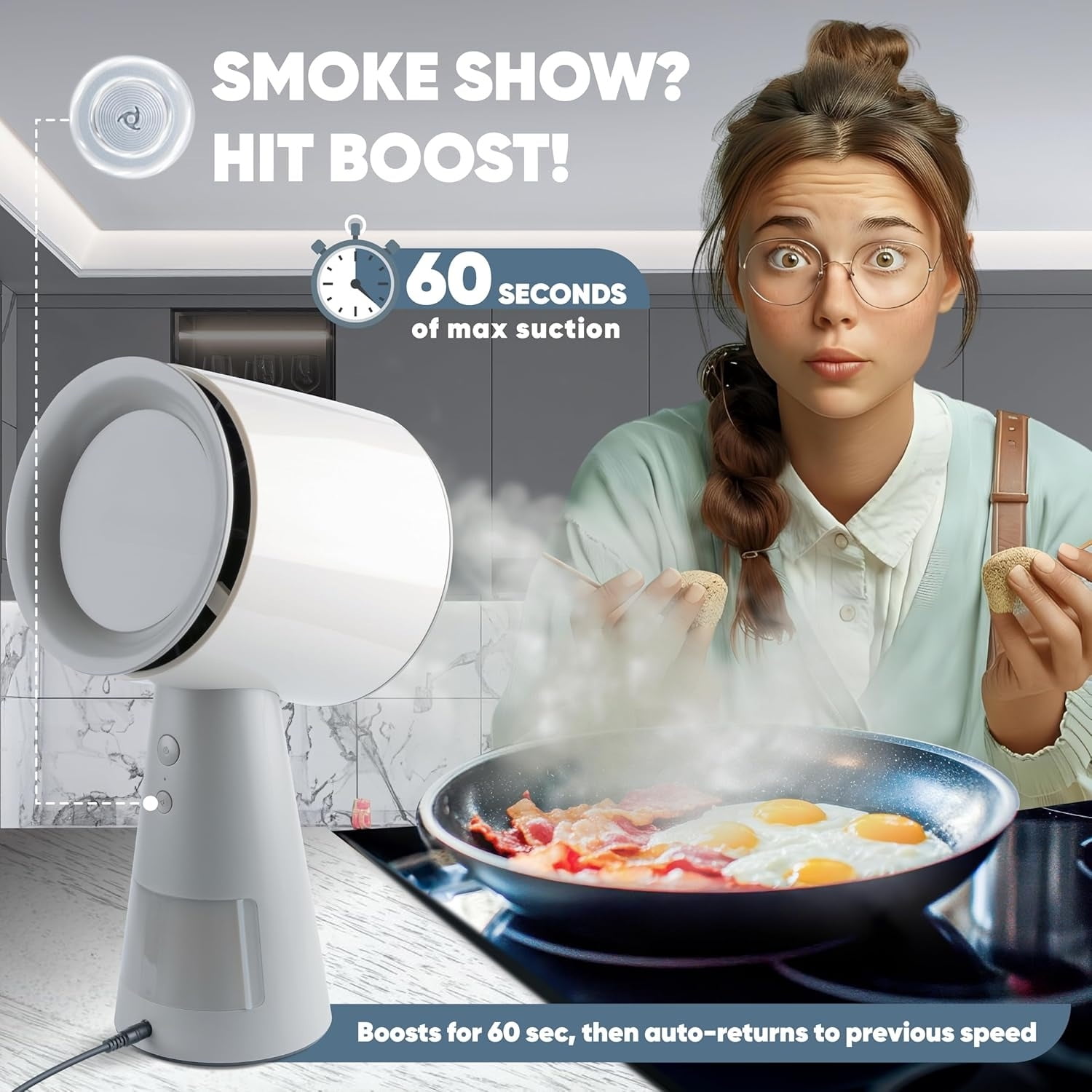 Portable Range Hood Kitchen - Powerful 3-Speed Suction Desktop Compact Range Hood - 2x Triple Filters - 2x Carbon Filters - Original Low Noise Kitchen Exhaust Fan with Large Oil Collection Cup