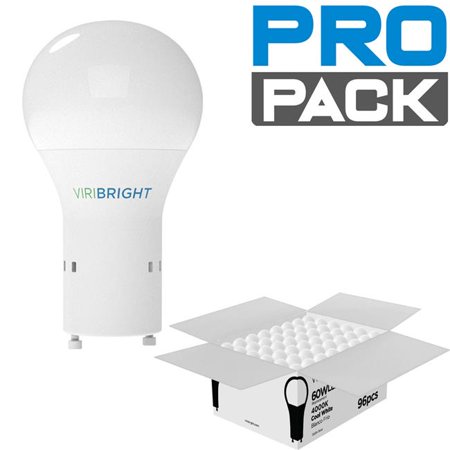 

Viribright 640336-96P 60W Equivalent 9W A19 GU24 Bi-Pin Base Non-Dim 4000K Egg-shell Create Pack LED Light Bulb - Pack of 96