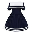 thumbnail image 4 of MEZZALL Girls Nautical Sailor Dresses School Casual Dress Kids Toddler Baby Spring Summer Print Short Sleeve Tops Student Skirts Outfits Clothes Relaxed Fit Child Crew Neck Solid Color Party Sundress, 4 of 9