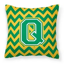 Letter Q Chevron Green and Gold Fabric Decorative Pillow