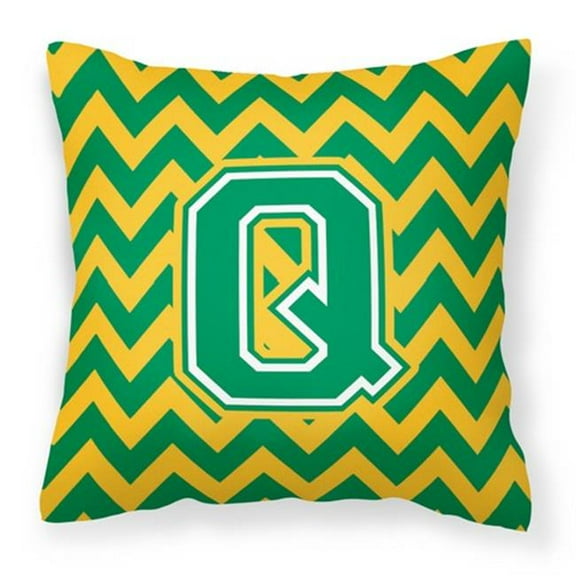 Letter Q Chevron Green and Gold Fabric Decorative Pillow
