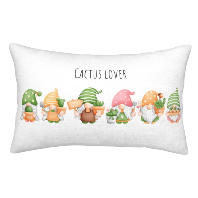 Fotbe Cactus Gnome Funda de Almohada Decorativa Estilo Occidental, Lujo en Algodón, Fundas para Almohadas King, Cojín Estampado para Decoración del Hogar-14"x20"