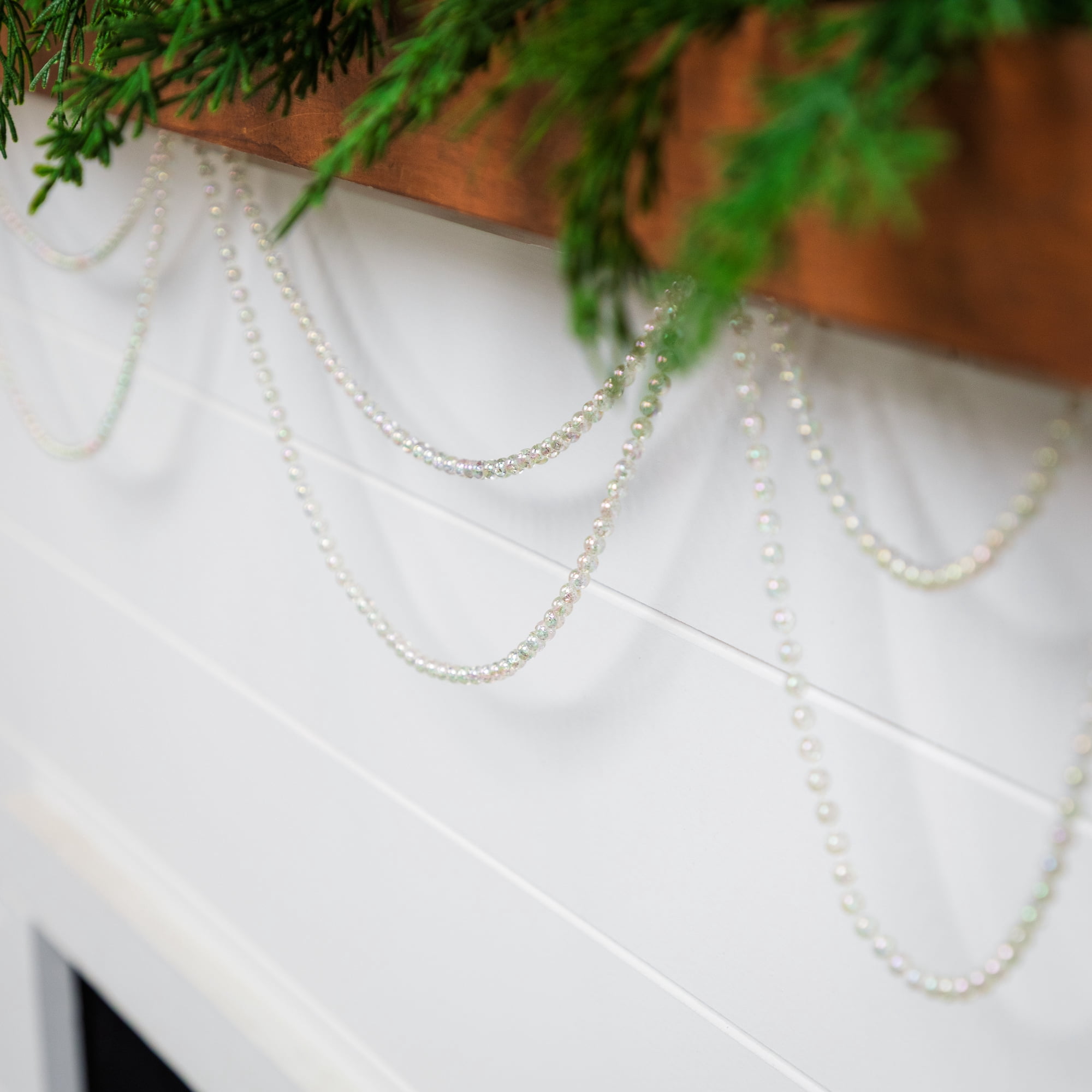 Shiny Clear Iridescent Beaded Christmas Garland 15' x 6mm