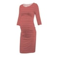 thumbnail image 2 of Jinhomg Womens Maternity Dresses 2024 Trendy Striped Print 3/4 Sleeve Bodycon Dresses Fall Lightweight Comfy Midi Pregnancy Dress Clearance Items for Women Red XL, 2 of 3