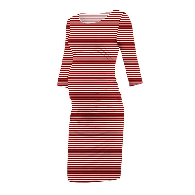FAIWAD Robe de Maternité à Rayures pour Femmes à Manches Longues, Décontractée, Col Ras du Cou, Tenue Quotidienne, Vêtements de Grossesse
