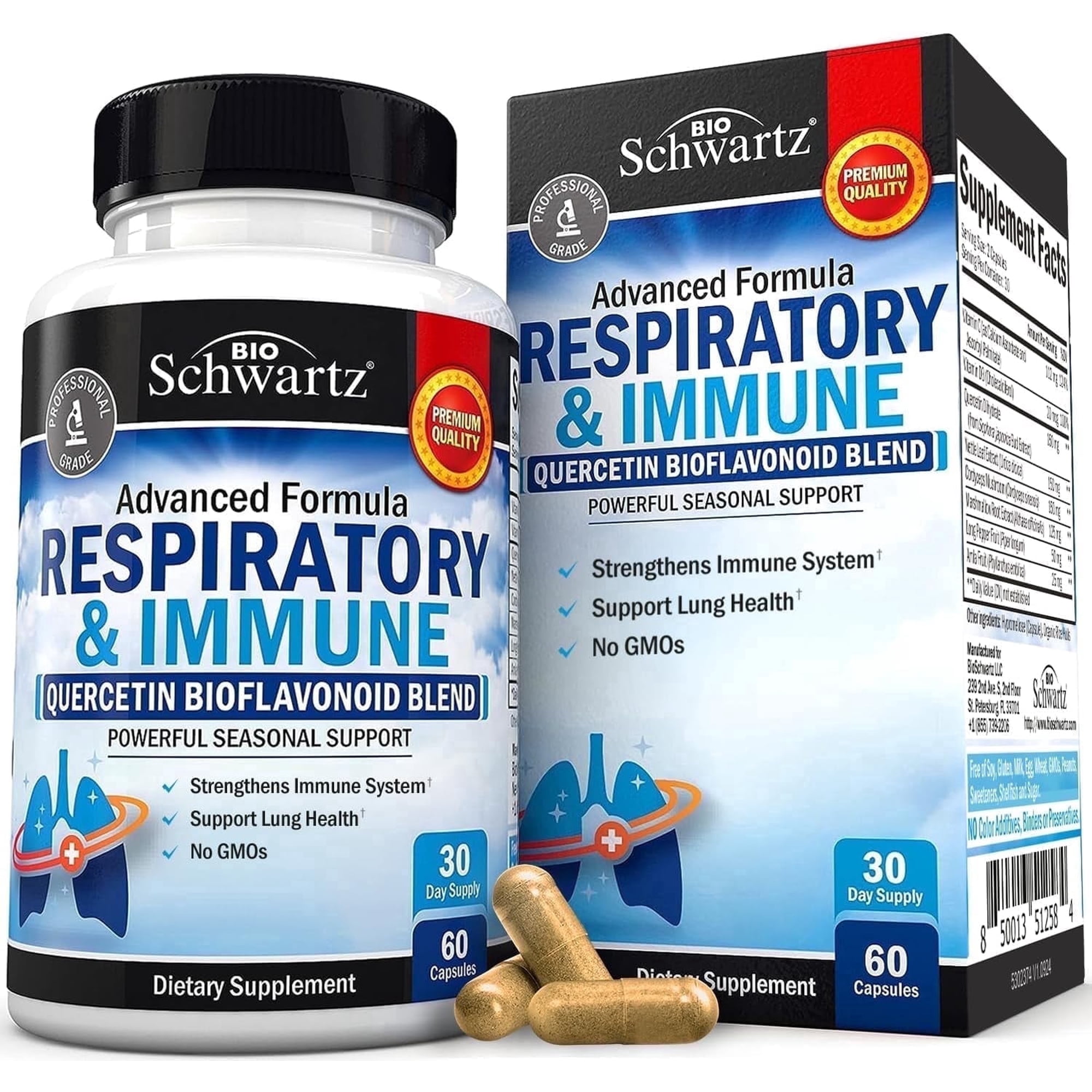 BioSchwartz Immune Support Supplement with Quercetin, Vitamin C and D, 60 Capsules