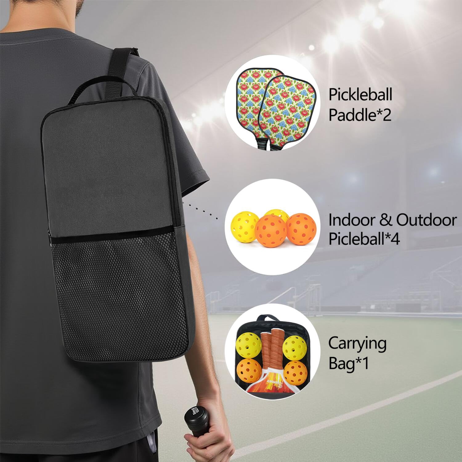 Pickleball Paddles Set,Pioneer Flower Floral Print Pattern Fiberglass Surface Pickleball Racket Set with 2 Indoor Outdoor Pickleball Balls and Pickleball Bag,Pickle-ball Equipment