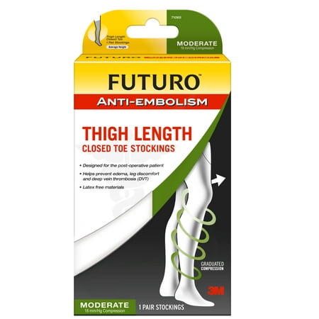 FUTURO Graduated Compression Anti-Embolism Stockings, Thigh Length, Closed Toe, Large Regular, White, 1 pair/pack
