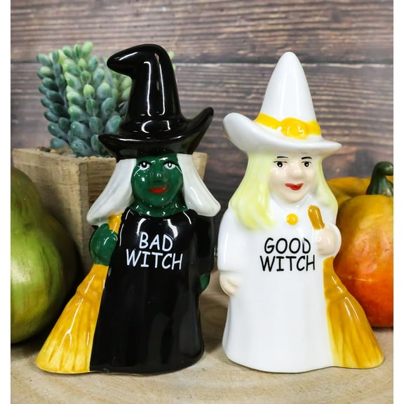 Good And Bad Elphaba Glinda Witches Carrying Broomsticks Salt And Pepper Shakers