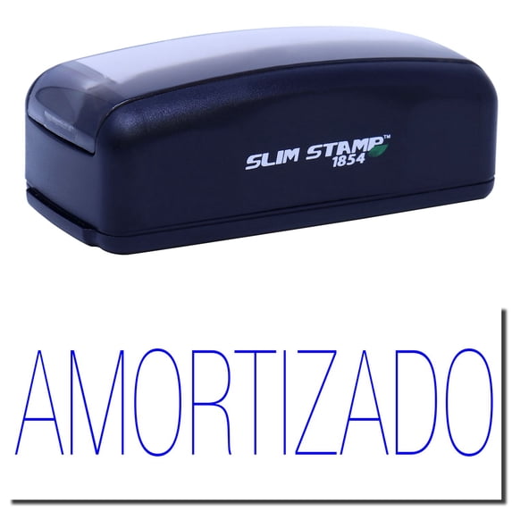 Large Pre-Inked Amortizado Stamp, Slim 1854, Ultra Slim Design, Impression Size 1-13/16" by 2-1/2", Up to 25,000 Impressions - Blue Ink
