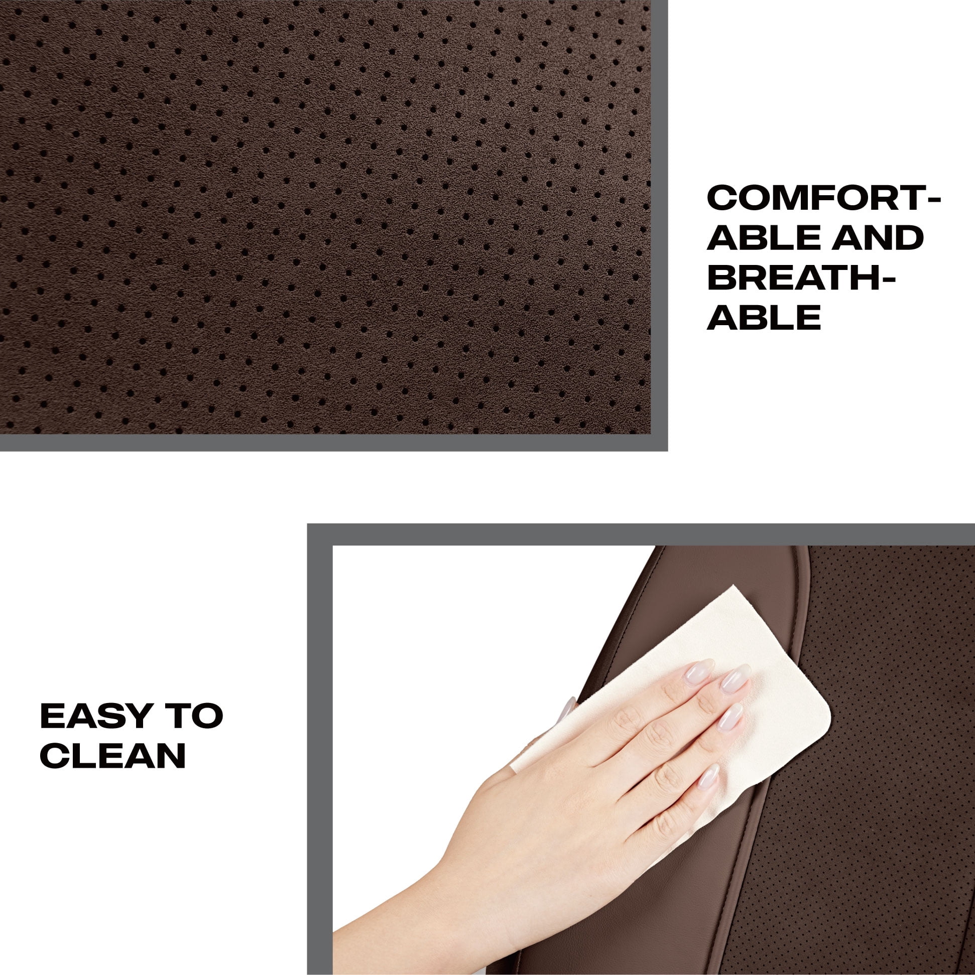 Auto Drive 2Piece Premium Brown Perforated Leather Seat Covers - Universal Fit, Luxury Comfort