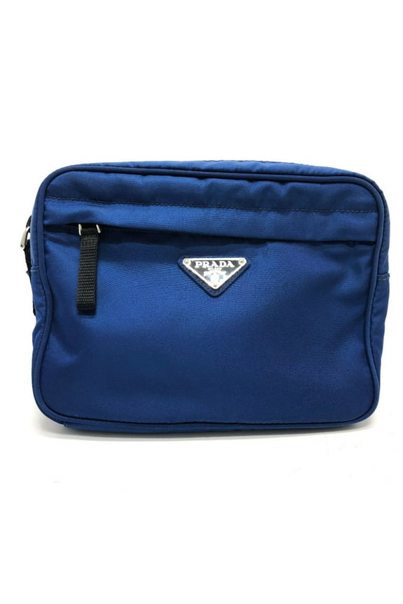 Pre-Owned PRADA 2VL001 Triangle logo Bag Waist Pouch blue SilverHardware (Good)
