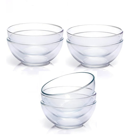 6 Inch Glass Bowls, Small Glass Bowl Set, 7 Pack Clear Tempered Glass Cereal Bowls for Kitchen Microwave and Oven Safe (6 inch, Set of 7）