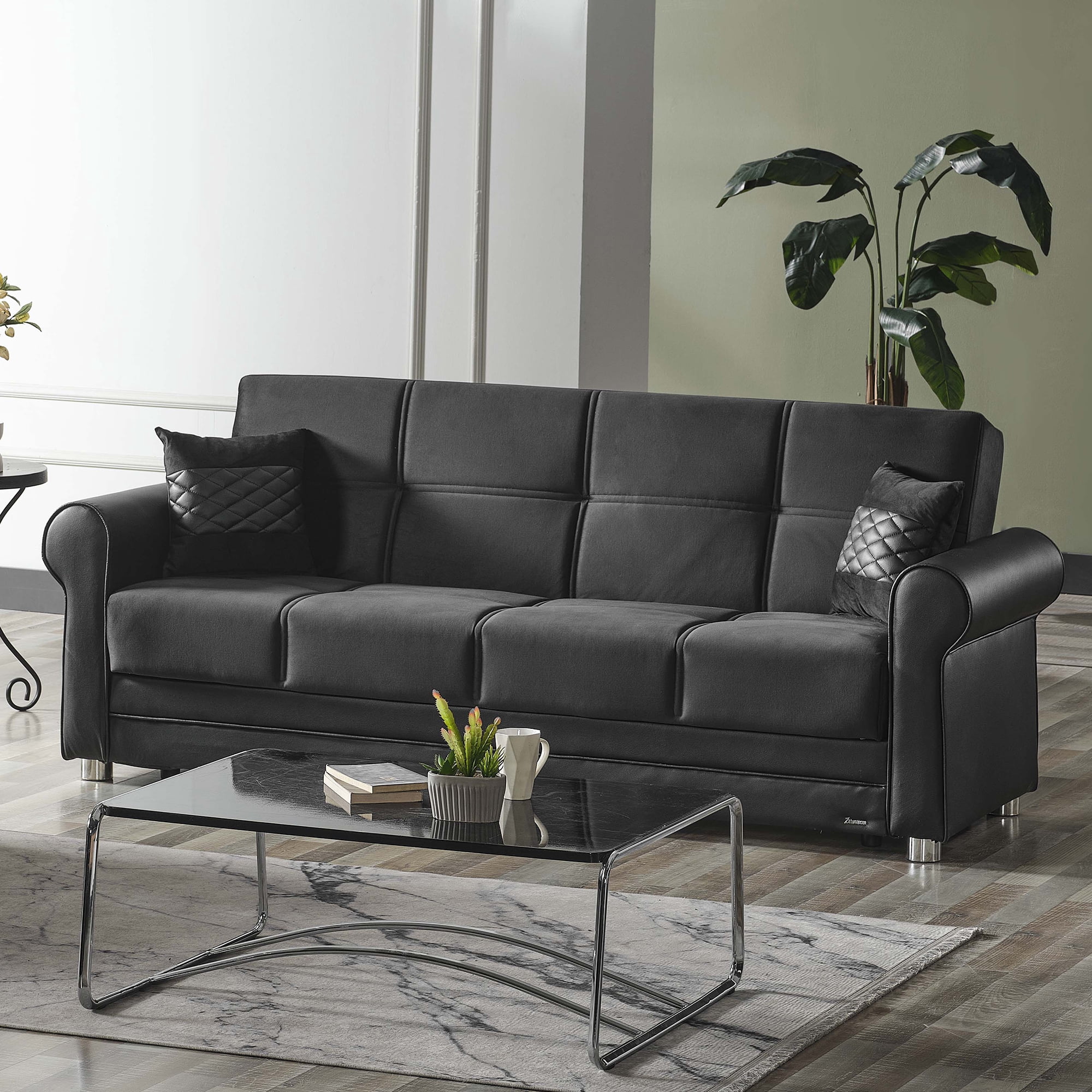 Ottomanson Convertible Sleeper Sofa Bed with Hidden Storage, Firm Comfort Couch, Black