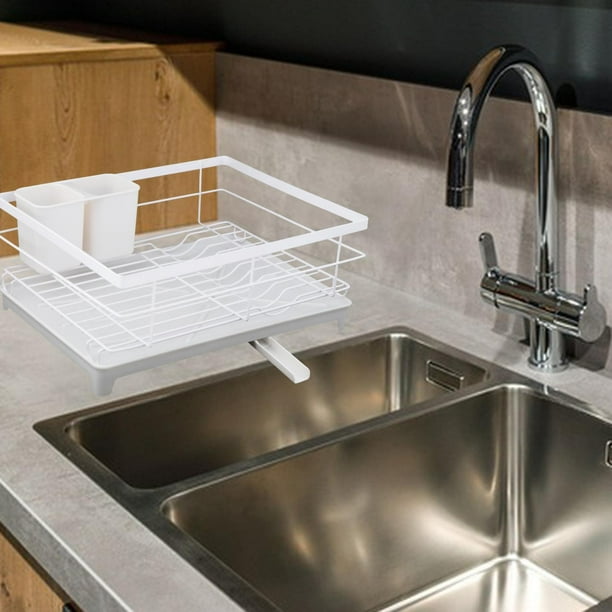 Estante de secado de cocina, escurridor de platos para mostrador, ahorro de espacio con bandeja de drenaje, estante de secado de platos, estante de blanco Soledad Estante de secado de platos